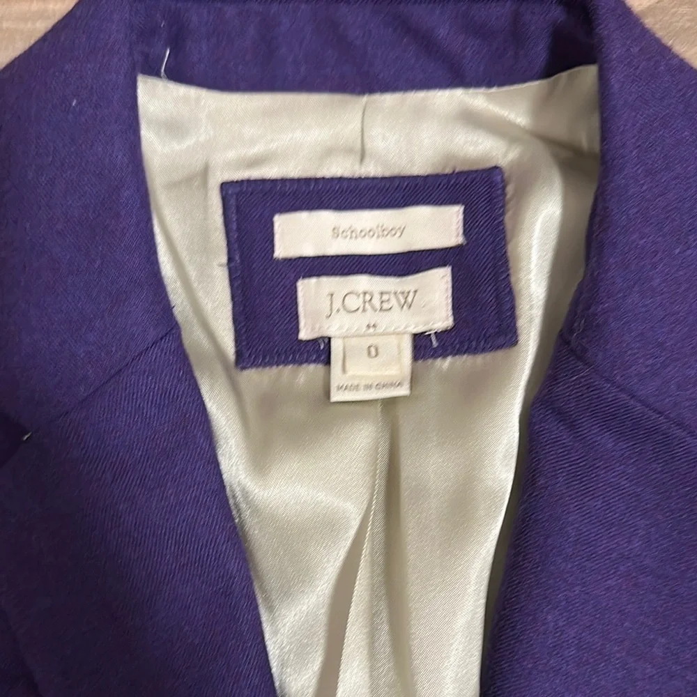J Crew Womens Schoolboy Blazer Size  0 Purple Gold Crested Buttons Wool Blend